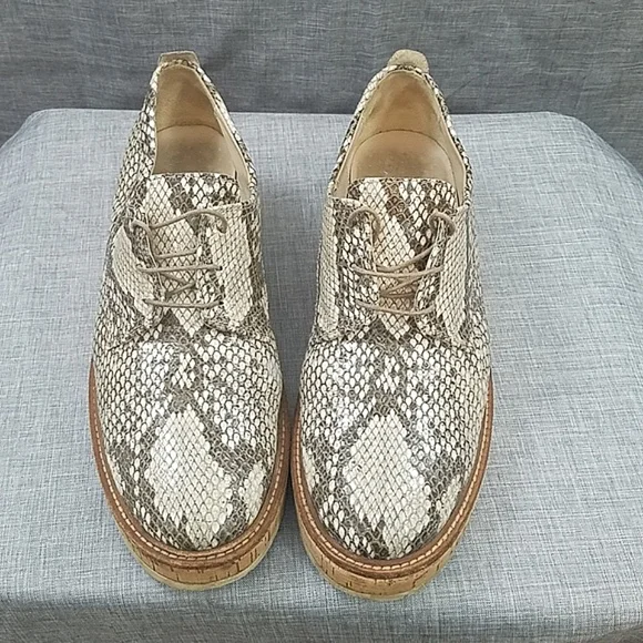 AGL Attilio Giusti Leomruni Oxfords Shoe Snake Print Leather cork platform 41 - Picture 6 of 14
